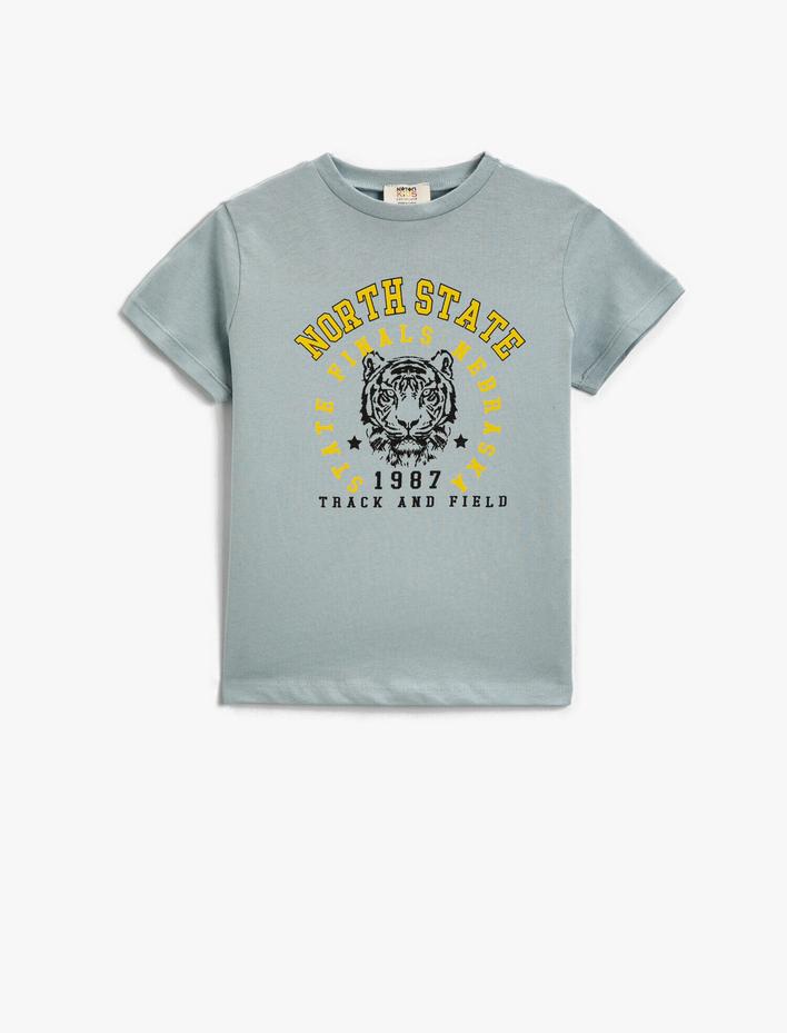 Erkek Çocuk Hayvan Baskılı Kısa Kollu Tişört Pamuklu