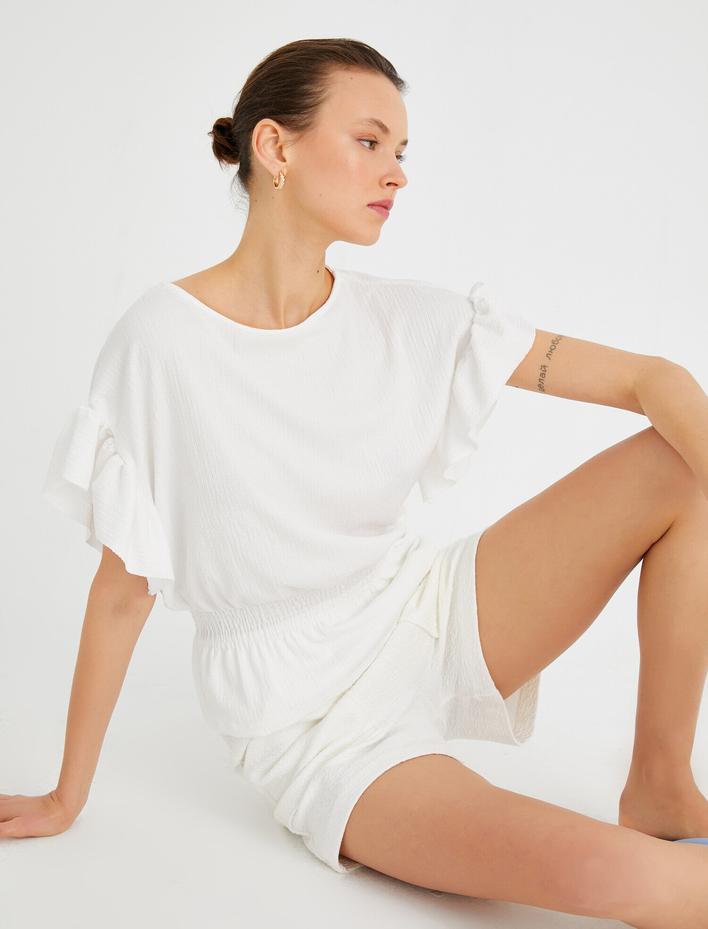  Fırfırlı Kısa Kollu Bluz