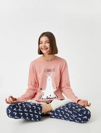 Desenli Baskılı Uzun Kollu Pamuklu Pijama Takımı