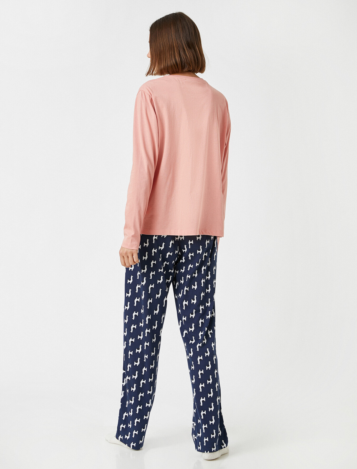   Desenli Baskılı Uzun Kollu Pamuklu Pijama Takımı