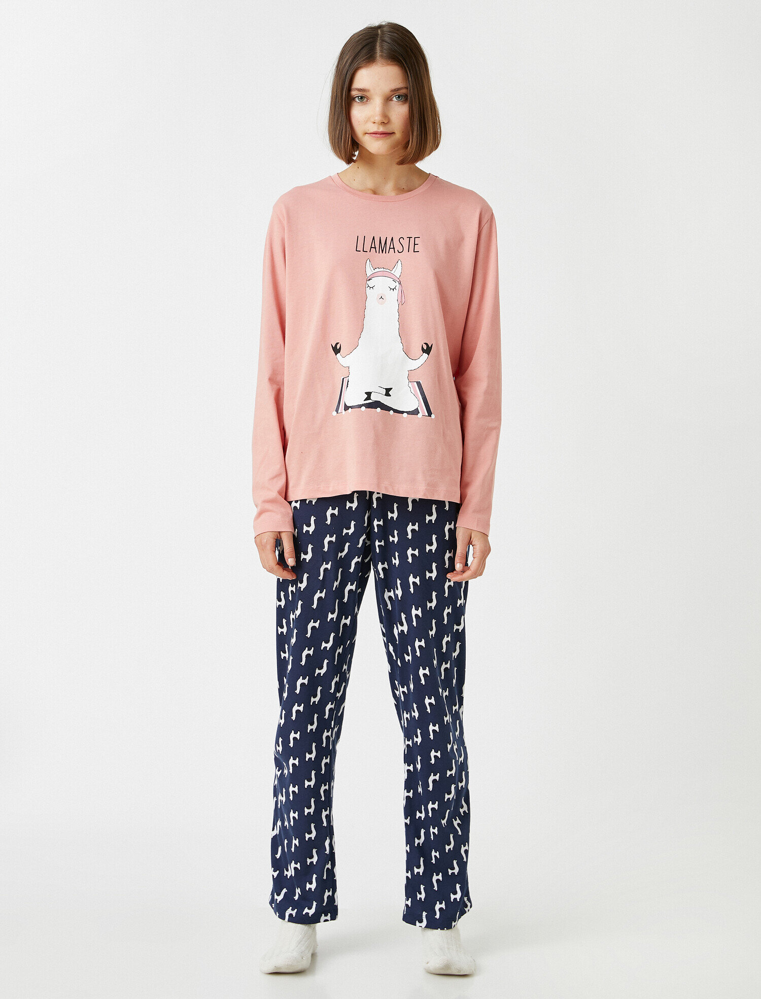   Desenli Baskılı Uzun Kollu Pamuklu Pijama Takımı