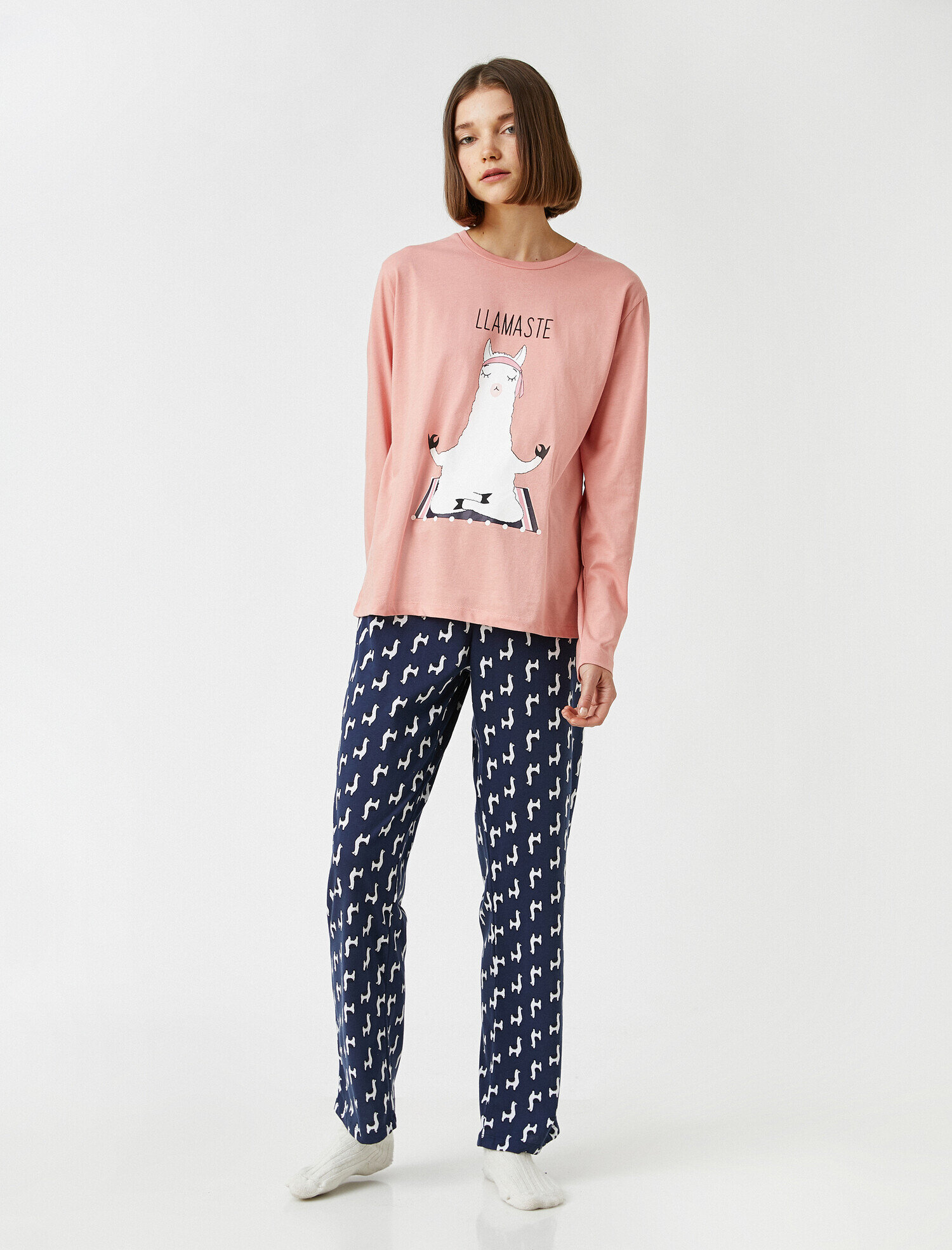   Desenli Baskılı Uzun Kollu Pamuklu Pijama Takımı