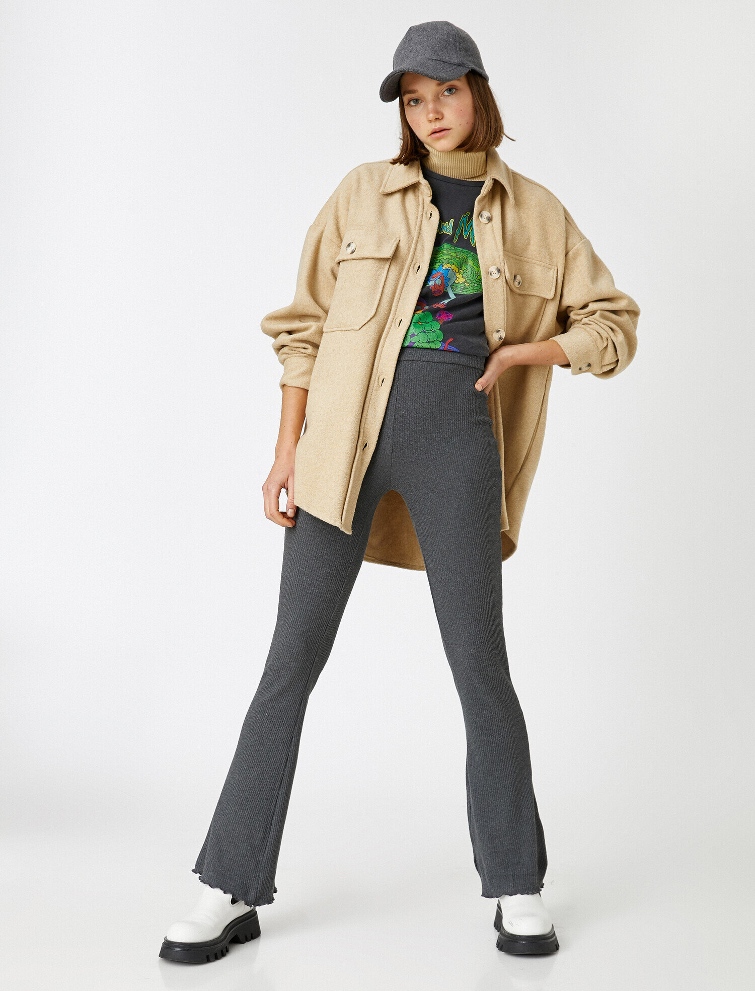   İspanyol Paça Pantolon Yüksek Bel Fitilli