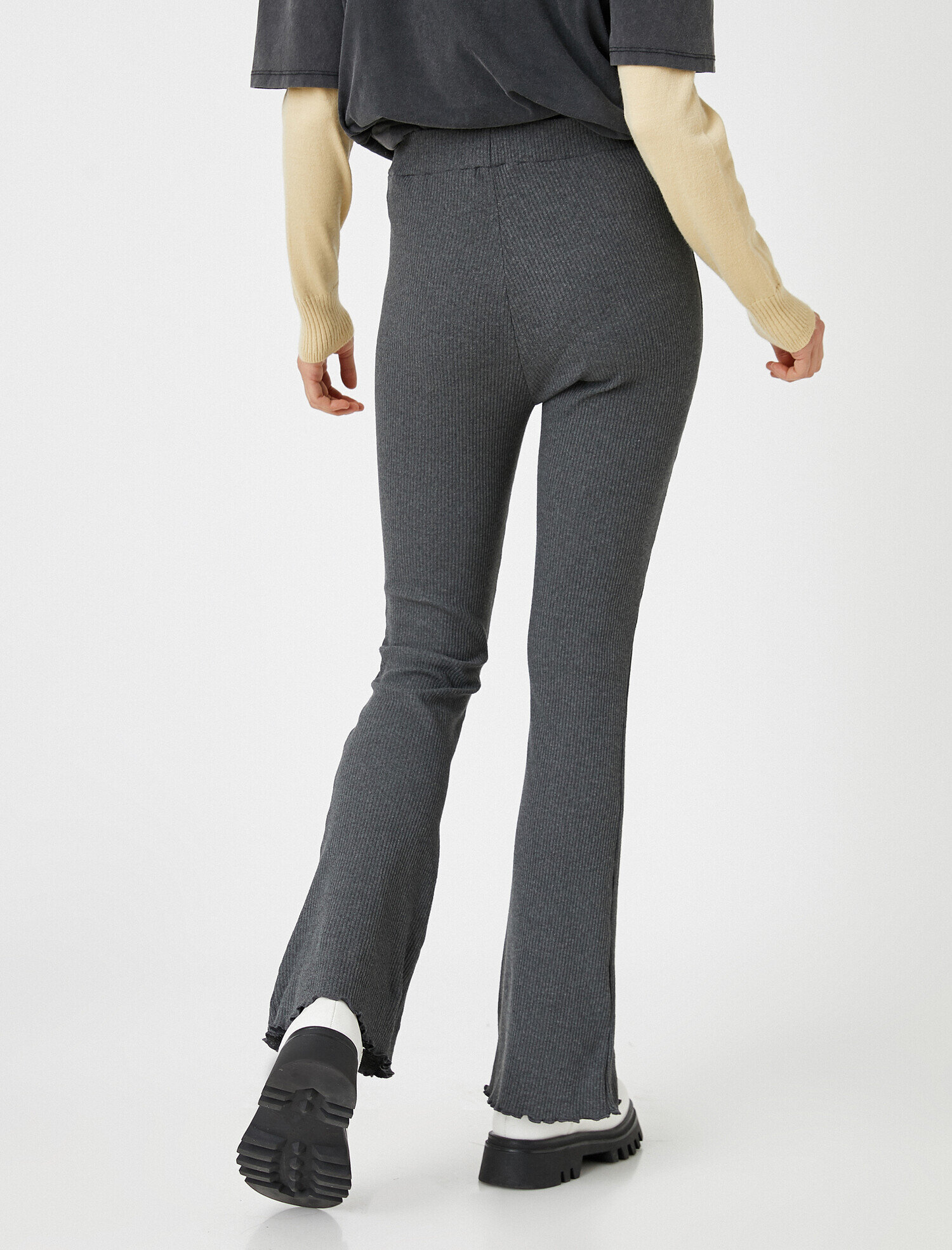   İspanyol Paça Pantolon Yüksek Bel Fitilli