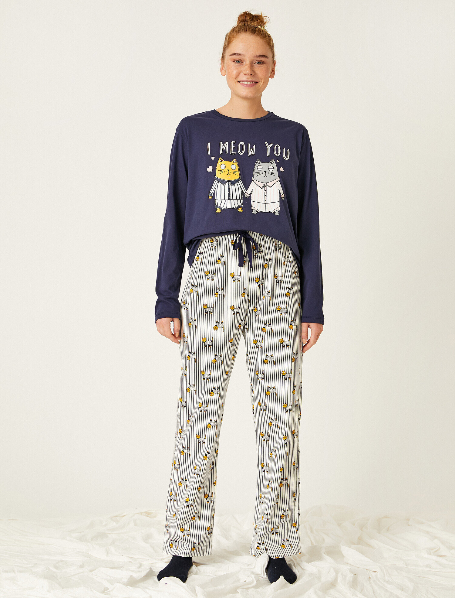   Pamuklu Baskılı Uzun Kollu Pijama Takımı