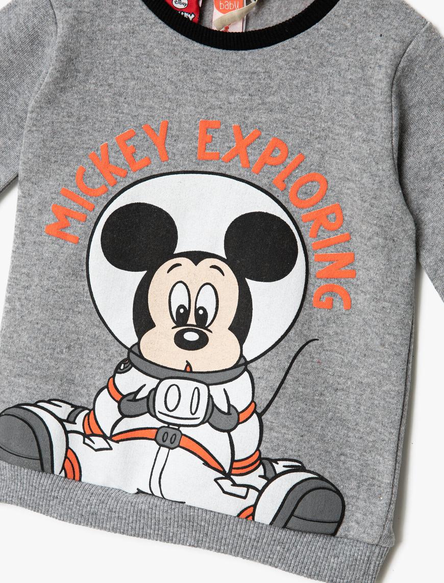  Erkek Bebek Mickey Mouse Baskılı Bisiklet Yaka Sweatshirt Lisanslı