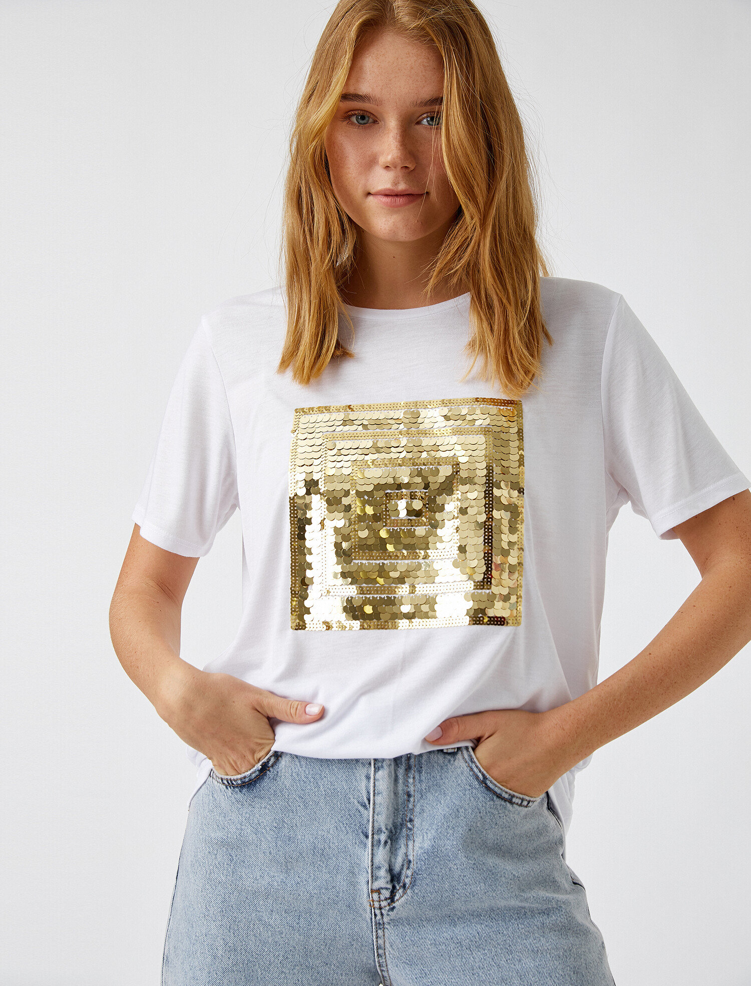   Payetli Kısa Kollu Tişört