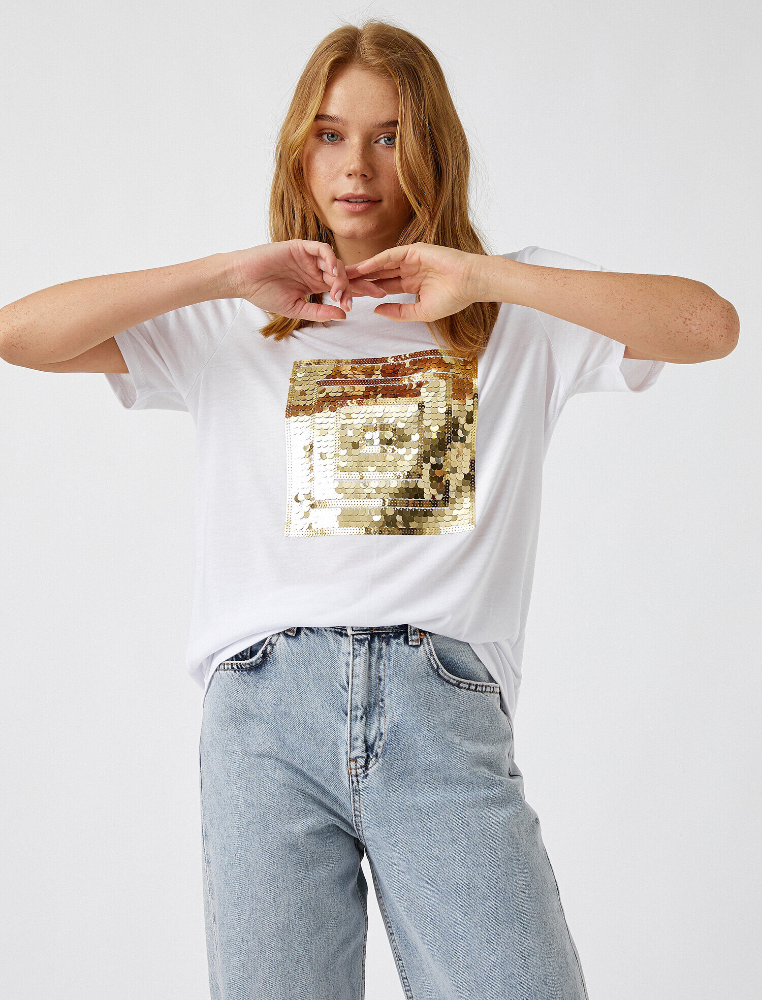   Payetli Kısa Kollu Tişört