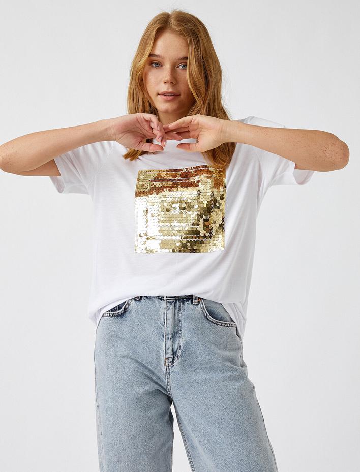  Payetli Kısa Kollu Tişört