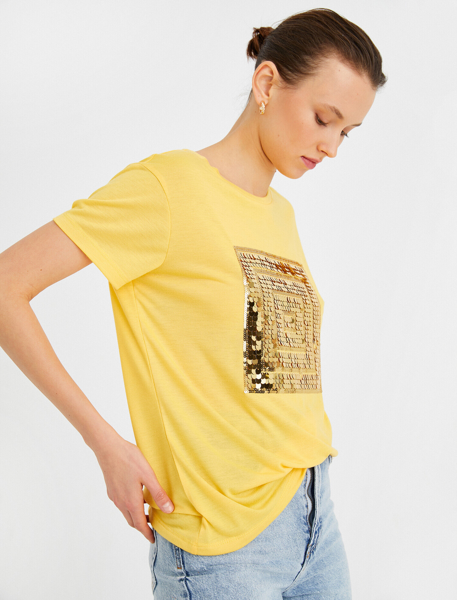   Payetli Kısa Kollu Tişört