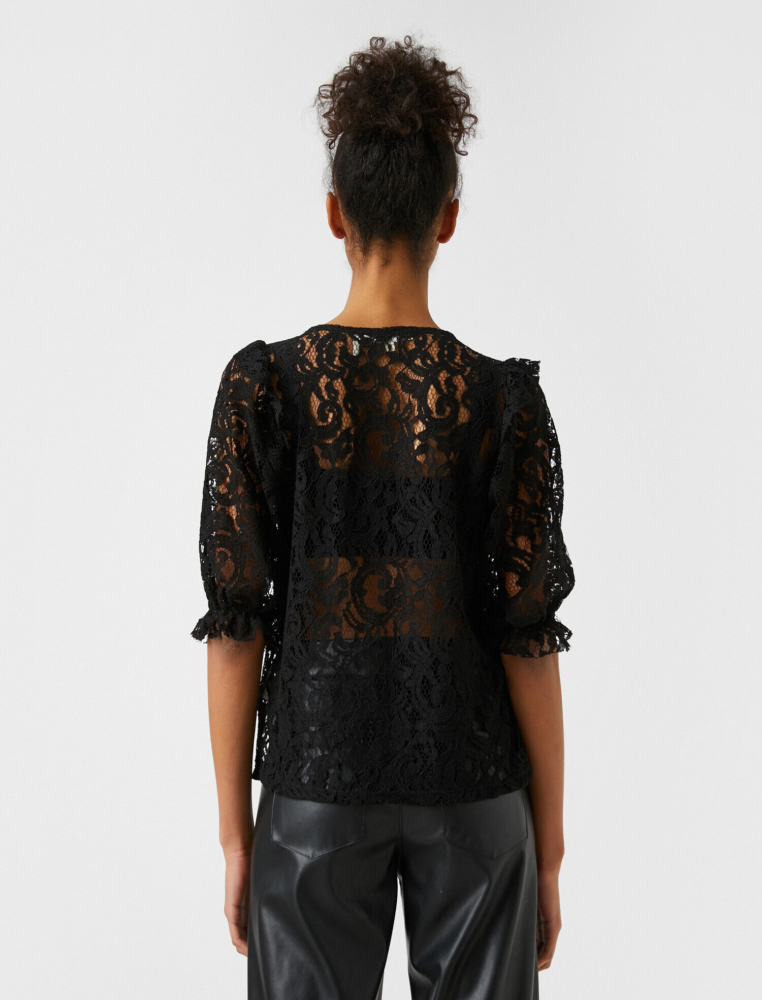   Bisiklet Yaka Kısa Kollu Dantel Tişört