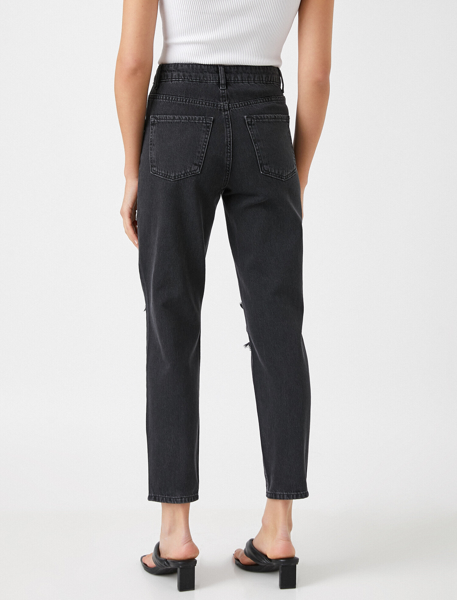   Yüksek Bel Yırtık Kot Pantolon - Mom Jean