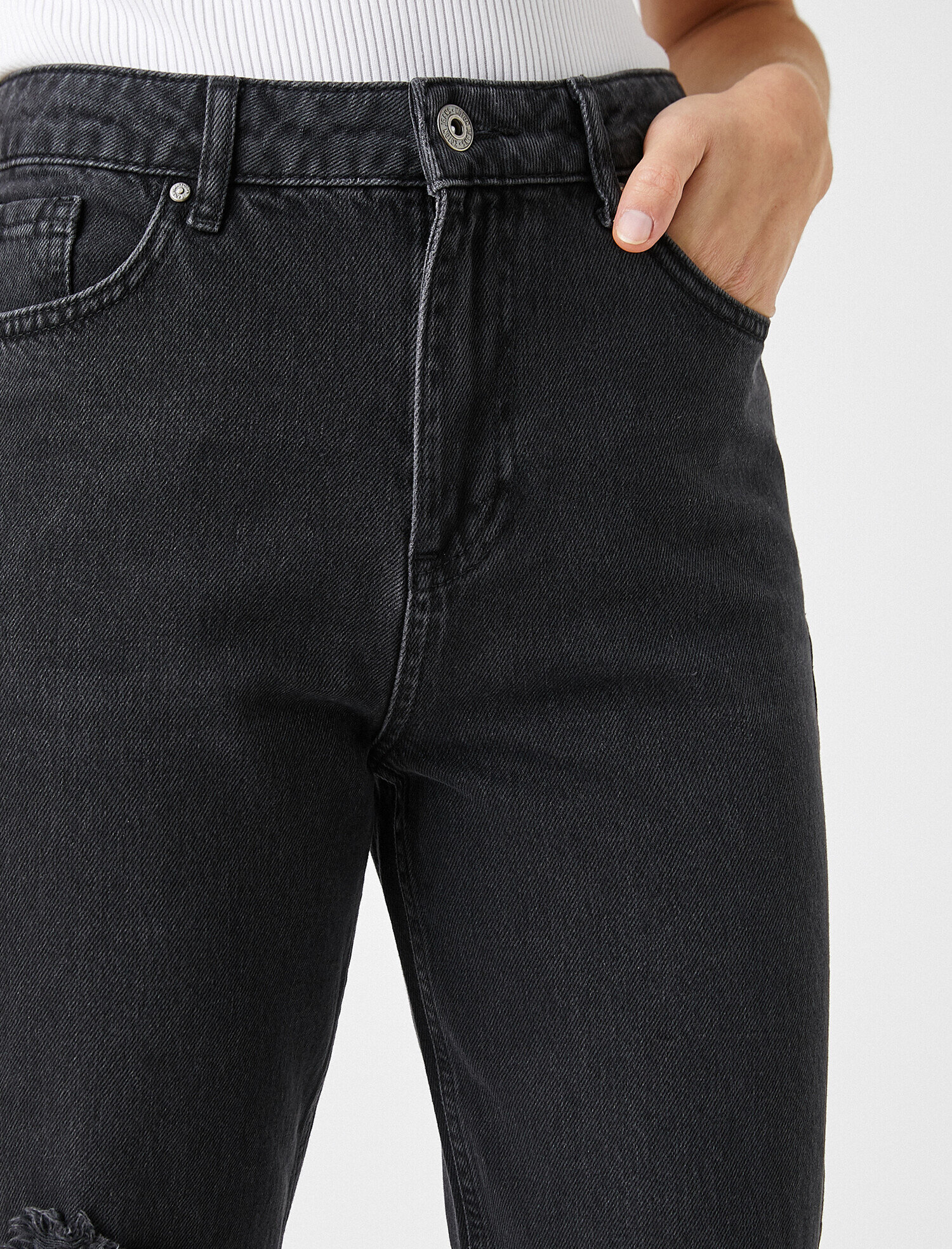   Yüksek Bel Yırtık Kot Pantolon - Mom Jean