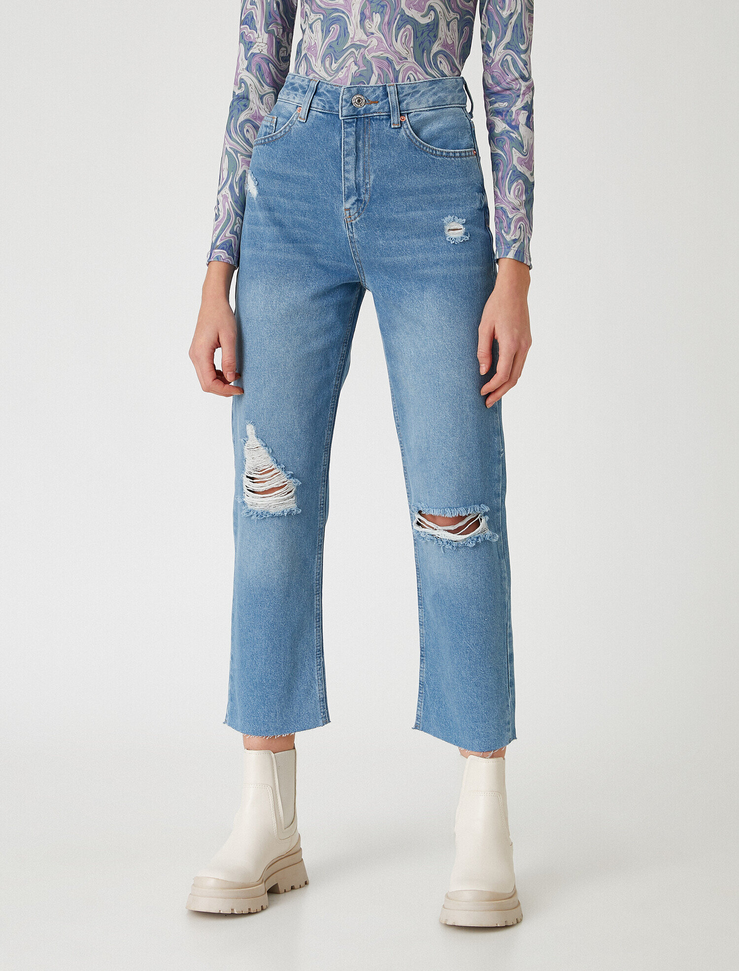   Yüksek Bel Bol Paça Kot Pantolon