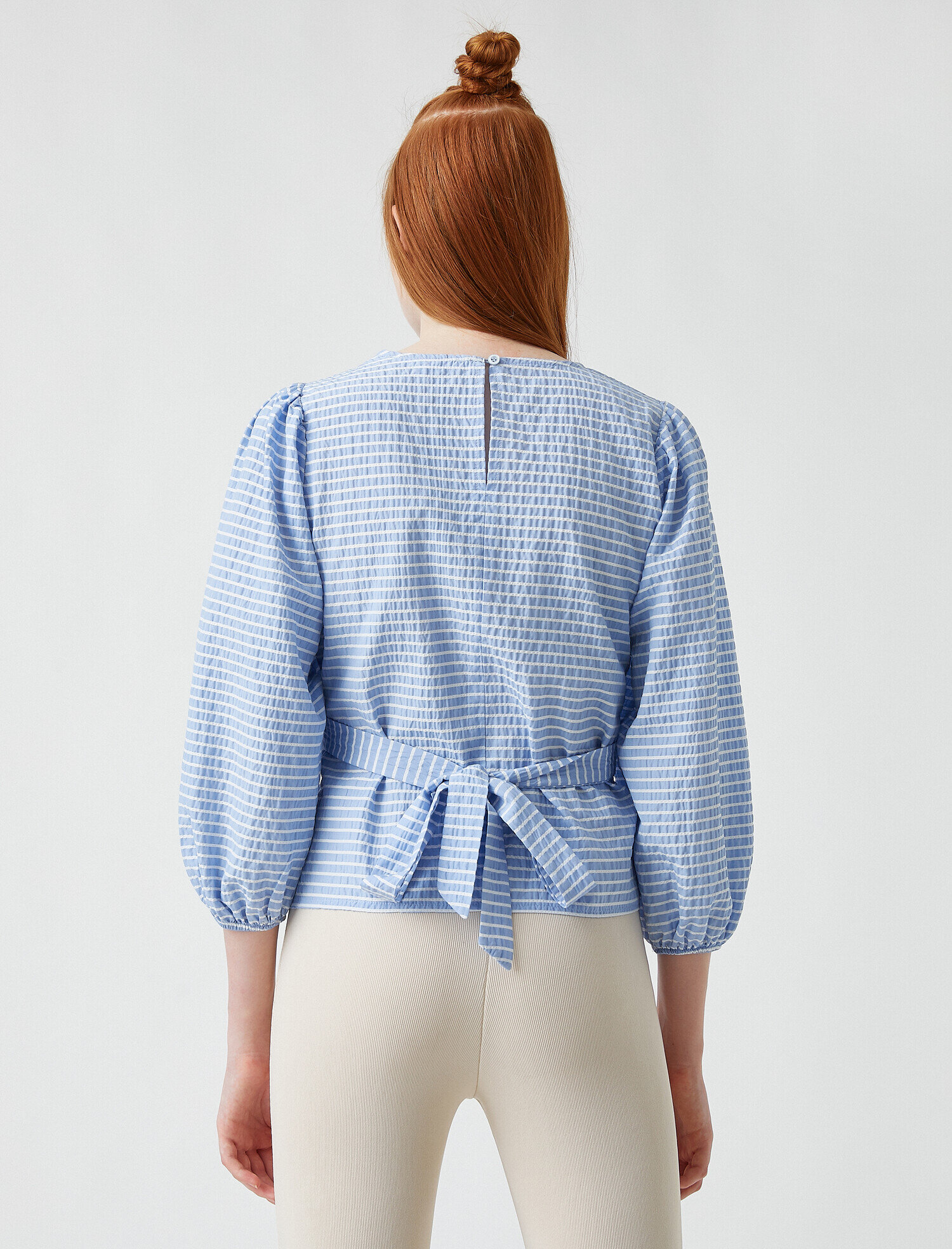   Balon Kollu Çizgili Bluz