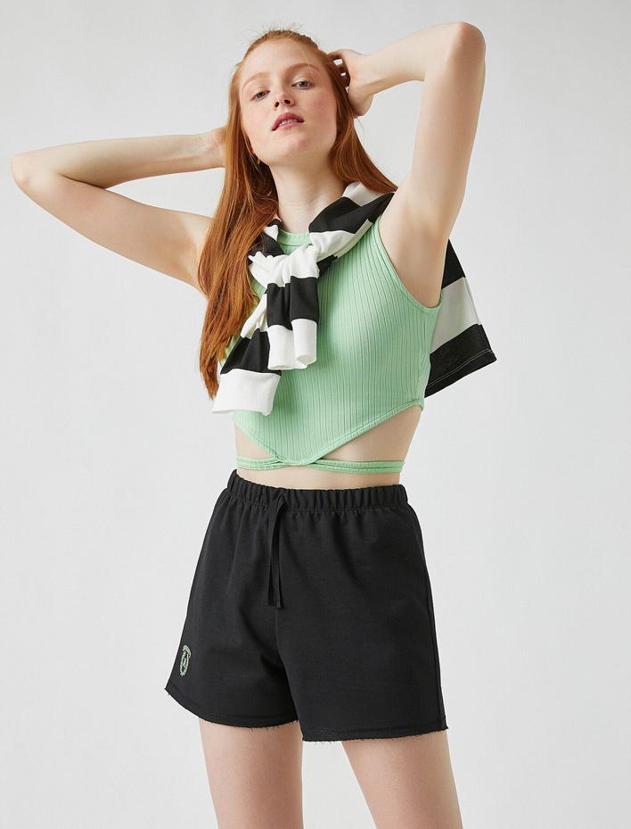  Beli Lastikli Baskılı Şort