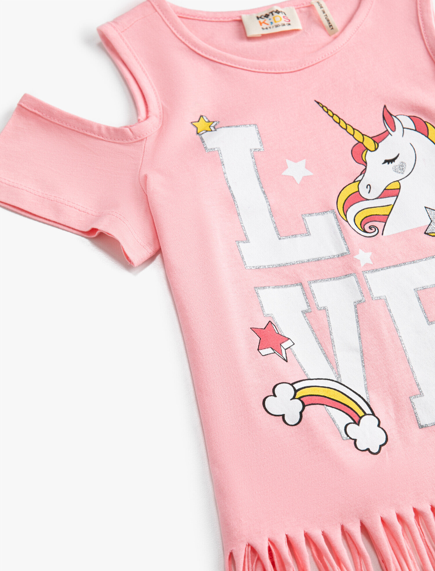  Kız Çocuk Unicorn Baskılı Tişört Pamuklu Cut Out Detaylı