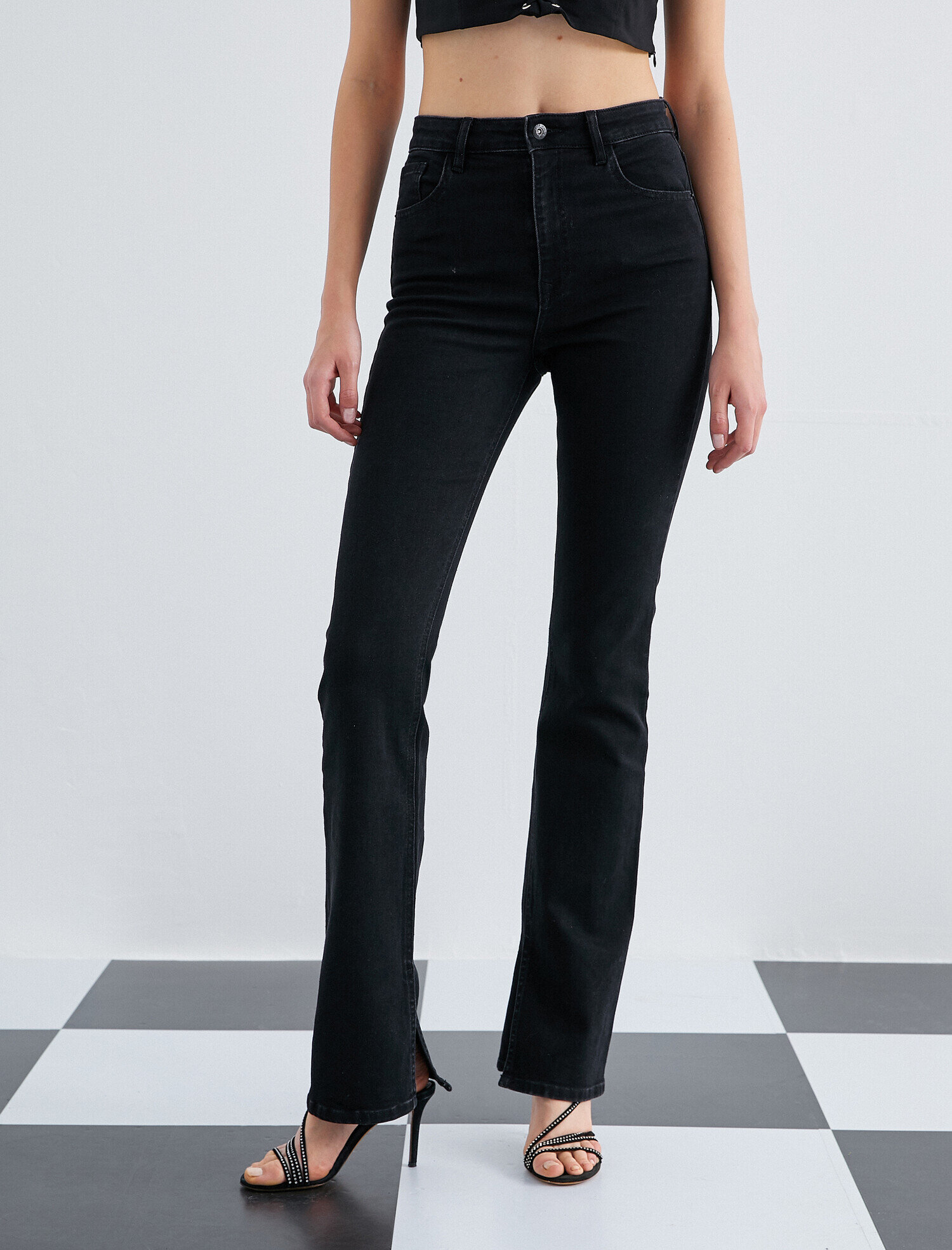   Yüksek Bel Kot Pantolon  - Slim Flare Jean