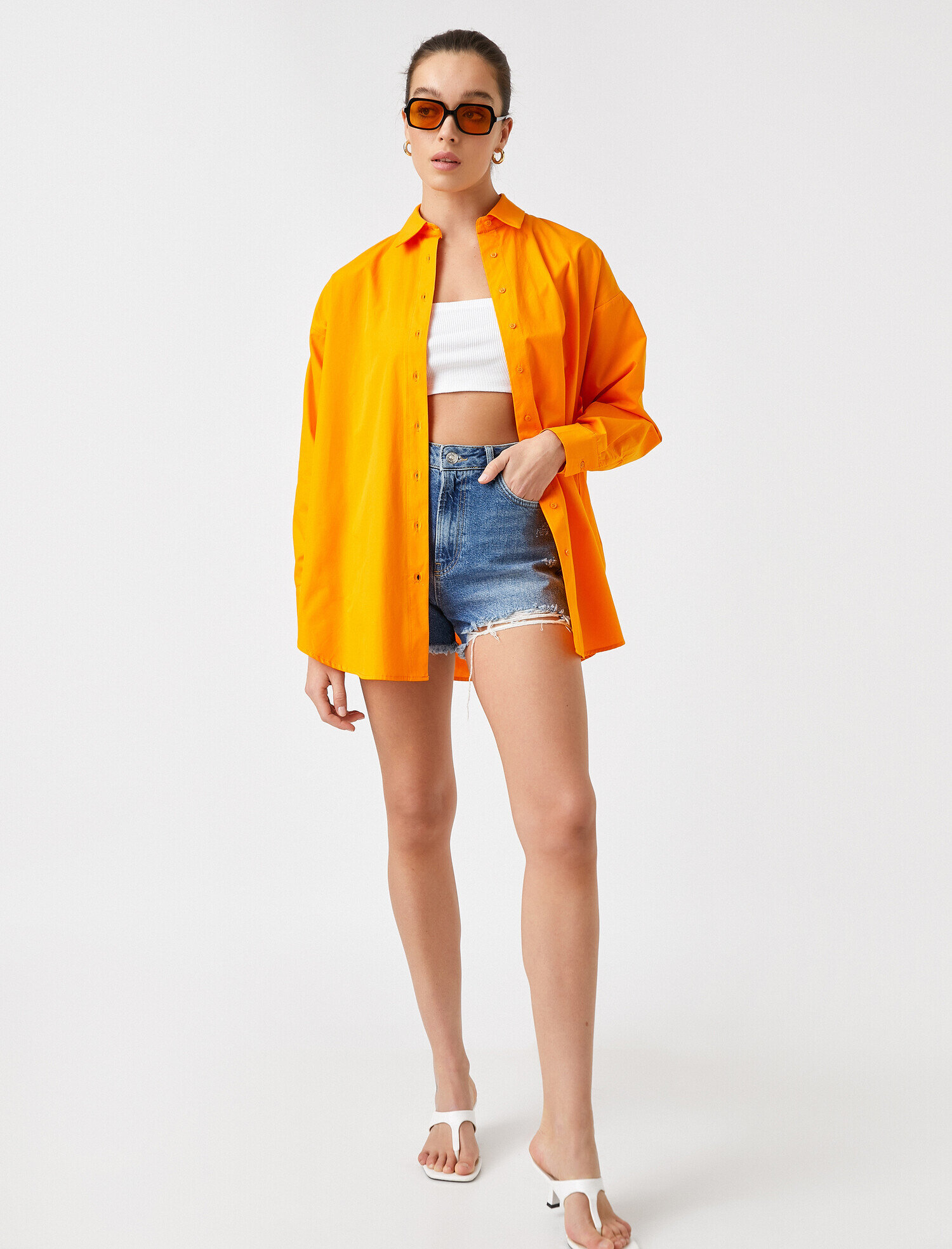   Uzun Kollu Poplin Gömlek Pamuklu