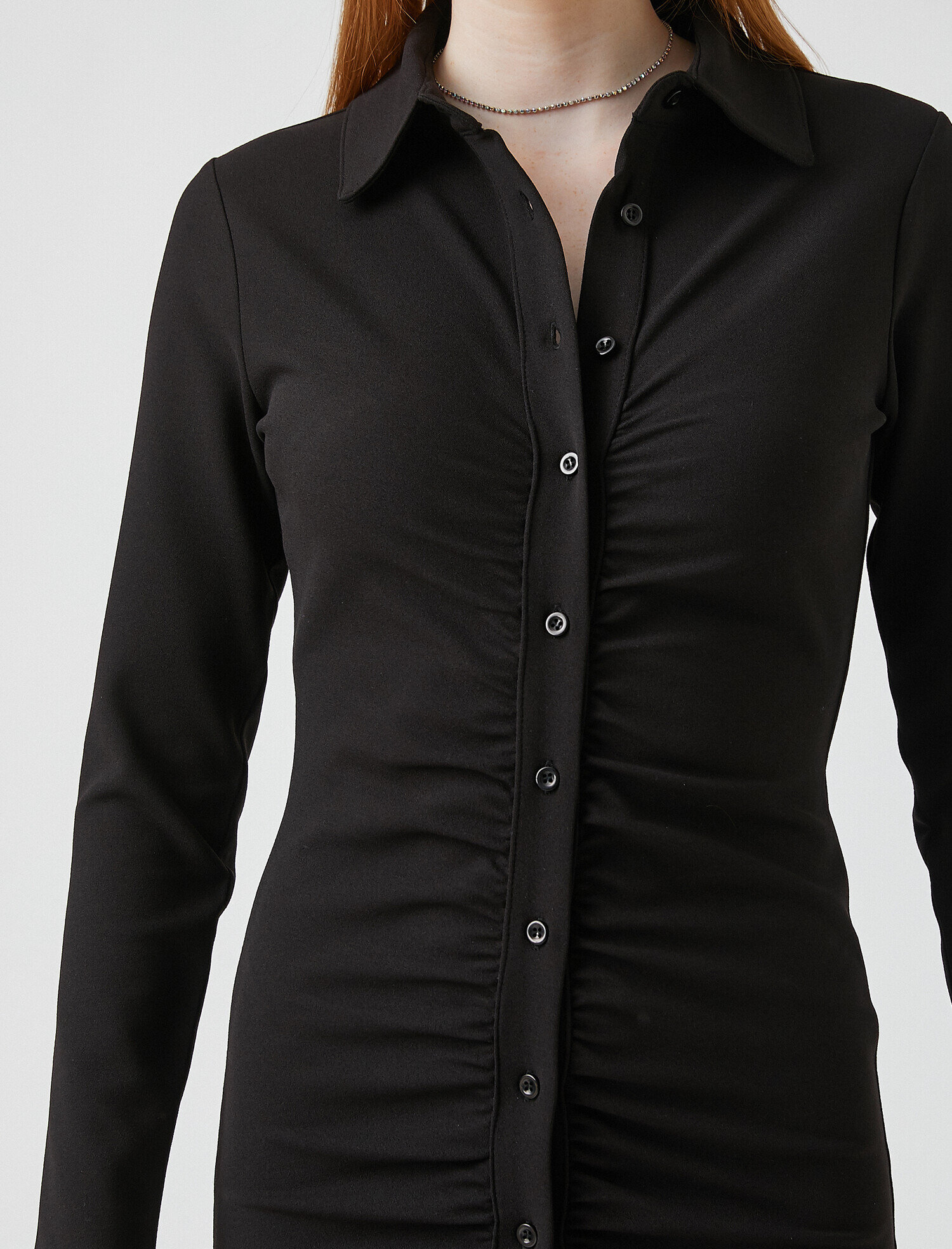 Düğmeli Uzun Kollu Mini Elbise