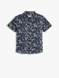 Yaprak Baskılı Kısa Kollu Gömlek Pamuklu