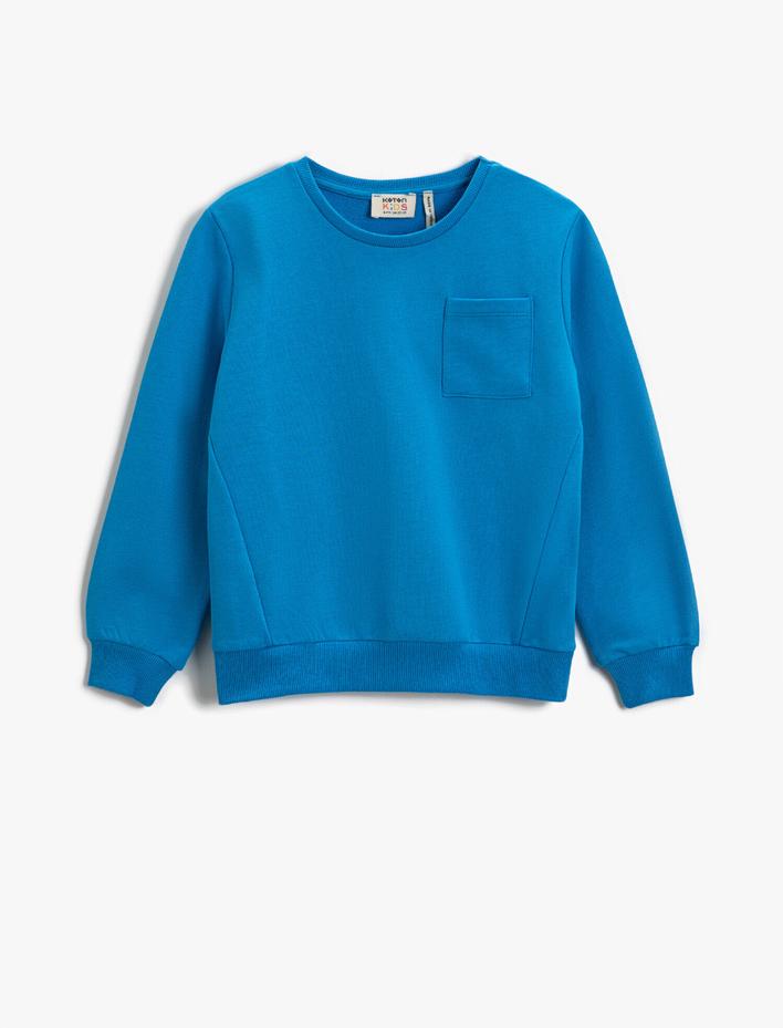 Erkek Çocuk Basic Cepli Sweatshirt Uzun Kollu Pamuklu