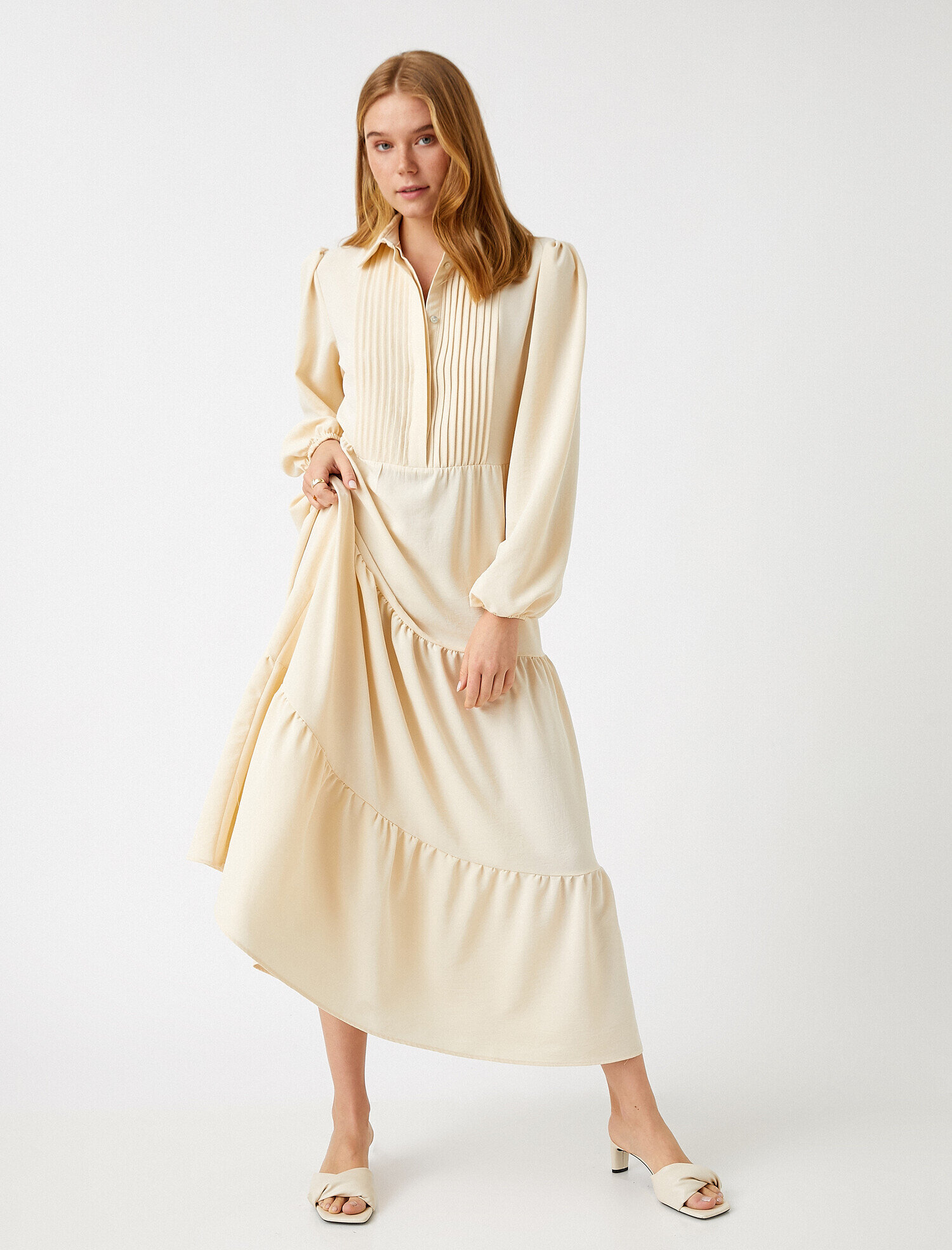   Fitil Detaylı Uzun Elbise