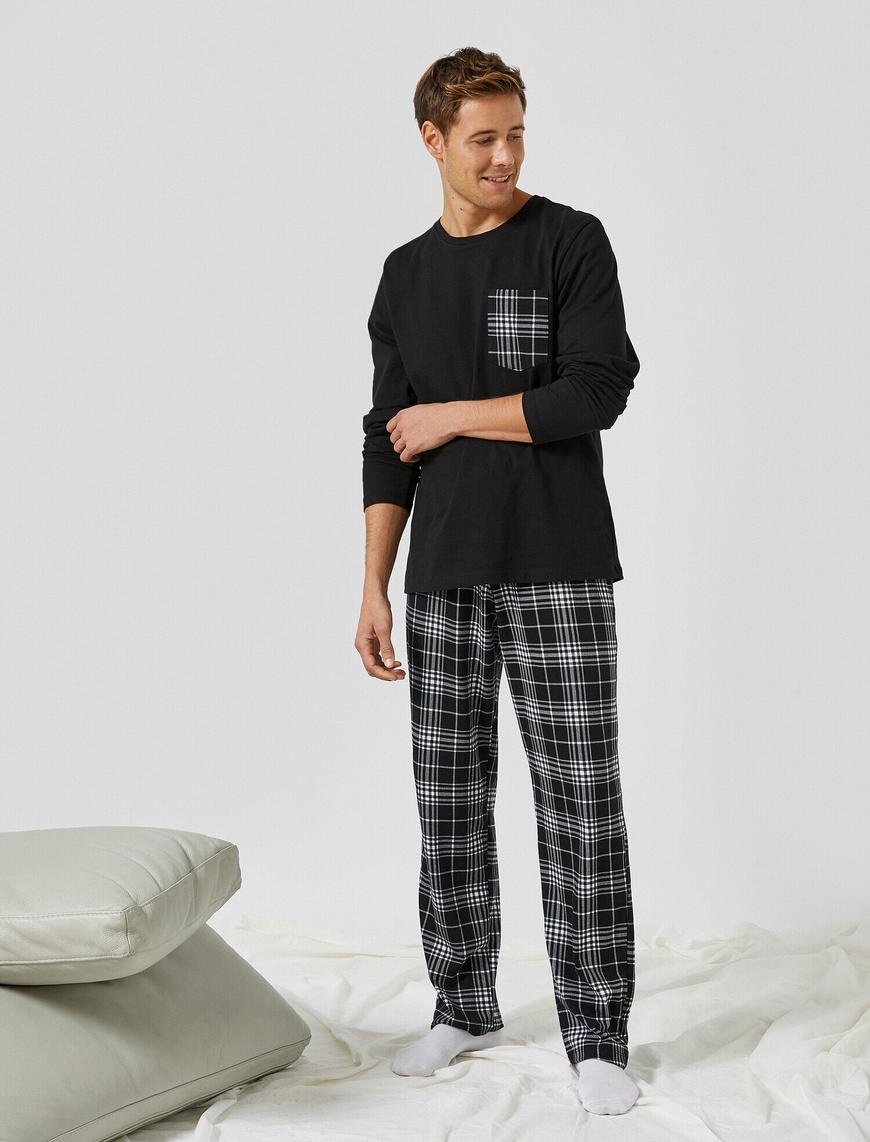   Pamuklu Ekoseli Uzun Kollu Pijama Takımı