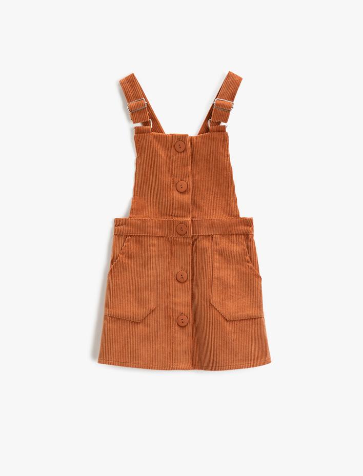 Kız Çocuk Fitilli Salopet Cepli Pamuklu