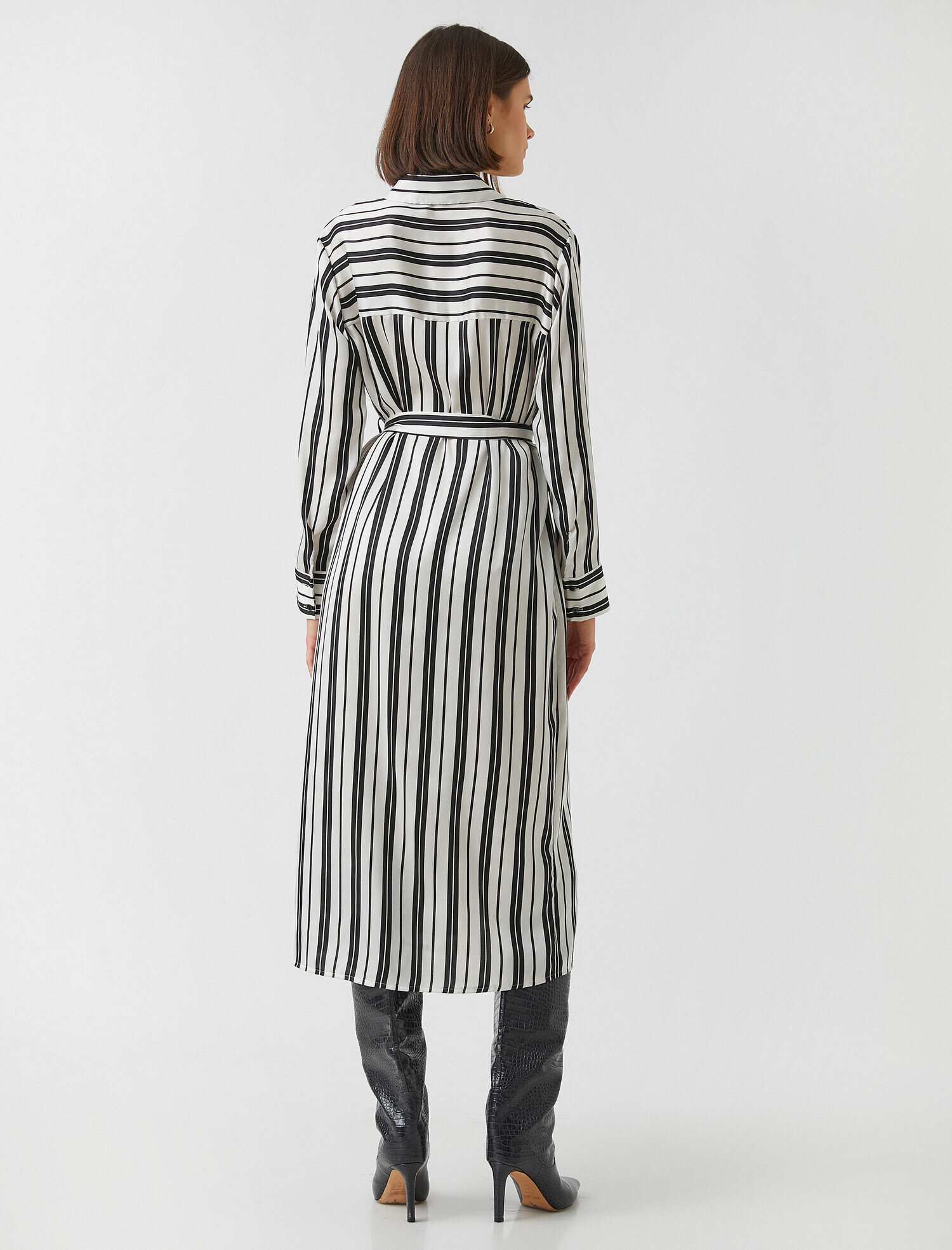   Kemer Detaylı Çizgili Elbise