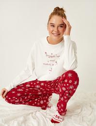 Pamuklu Uzun Kollu Desenli Pijama Takımı
