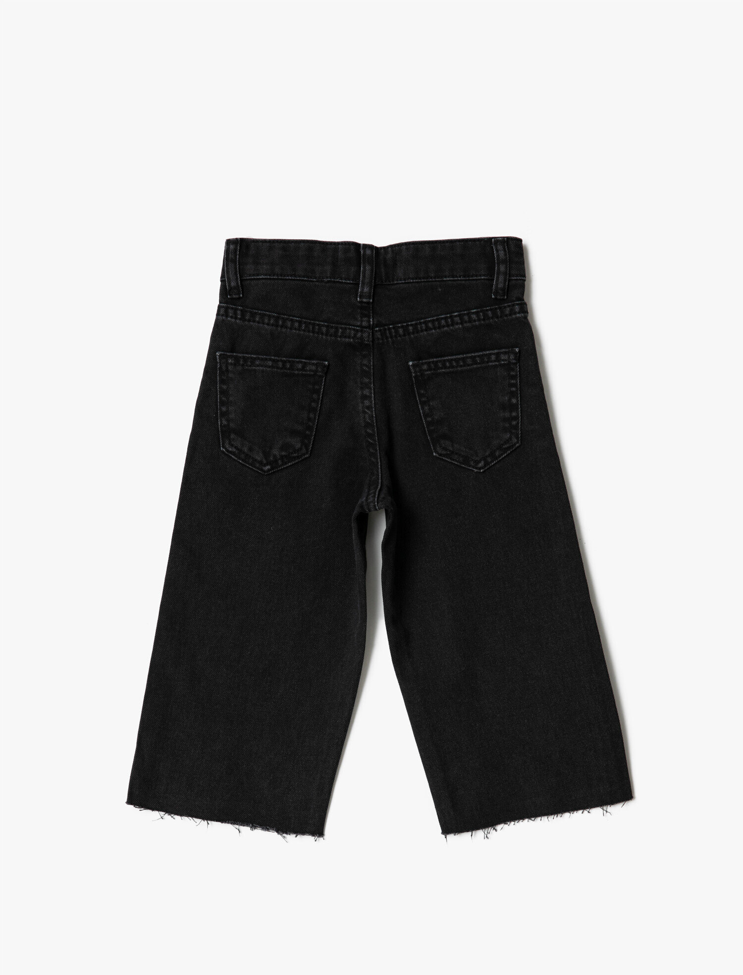  Kız Çocuk Kısa Bol Paça Kot Pantolon Pamuklu Cepli - Boot Cut Jean
