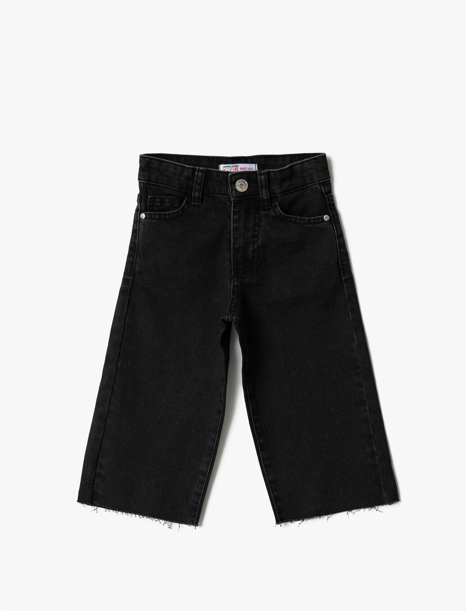  Kız Çocuk Kısa Bol Paça Kot Pantolon Pamuklu Cepli - Boot Cut Jean