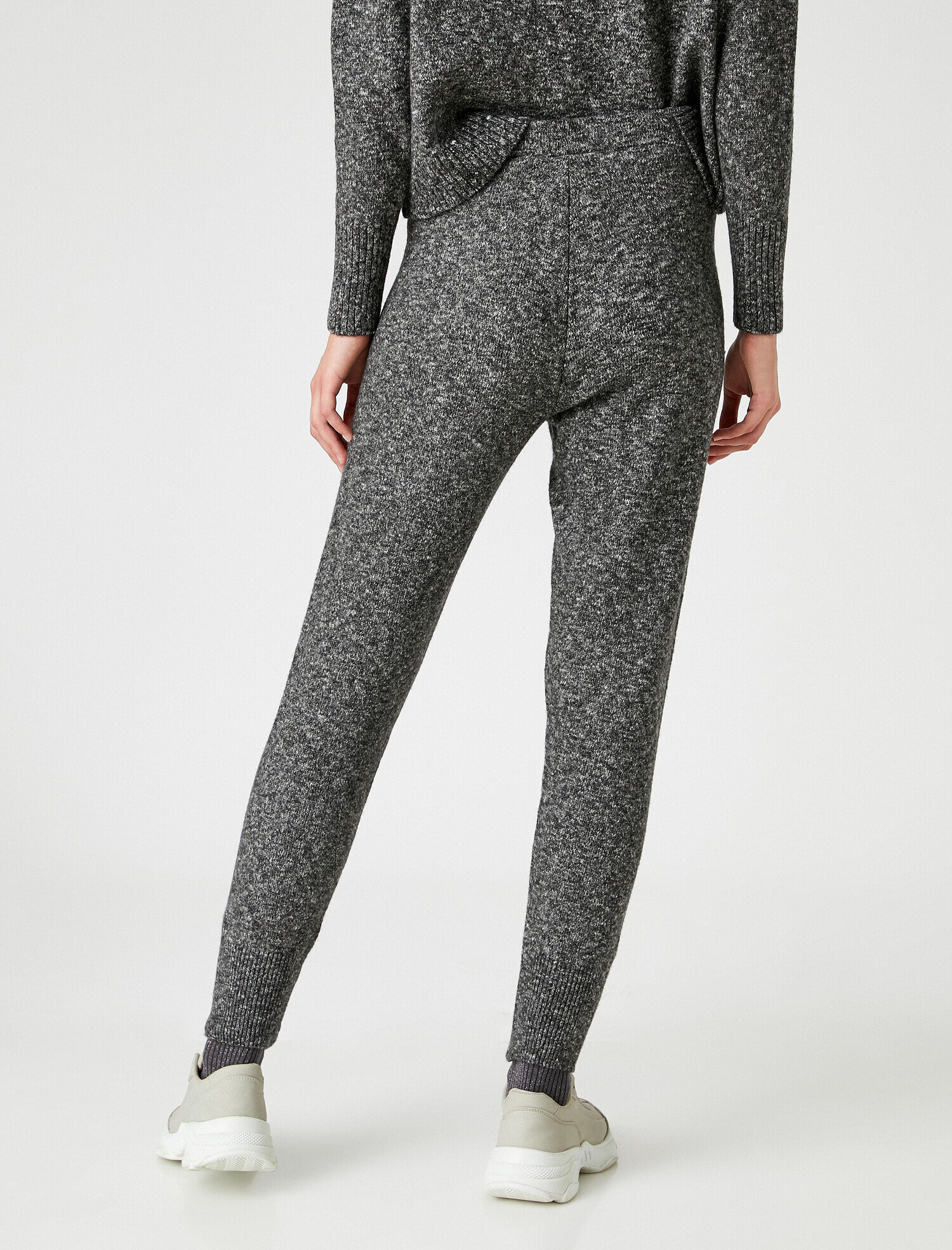   Yüksek Bel Beli Bağcıklı Triko Jogger Pantolon