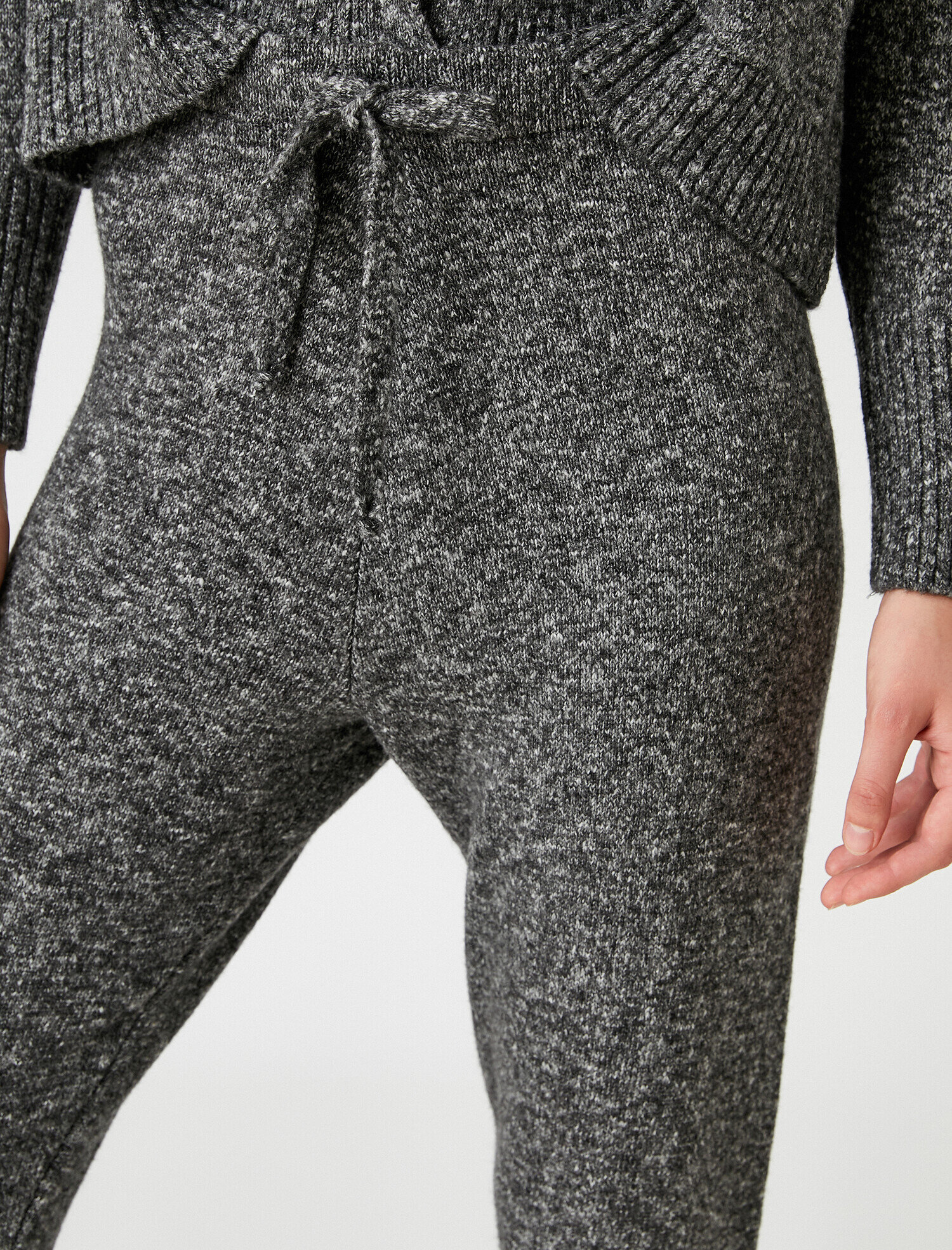   Yüksek Bel Beli Bağcıklı Triko Jogger Pantolon