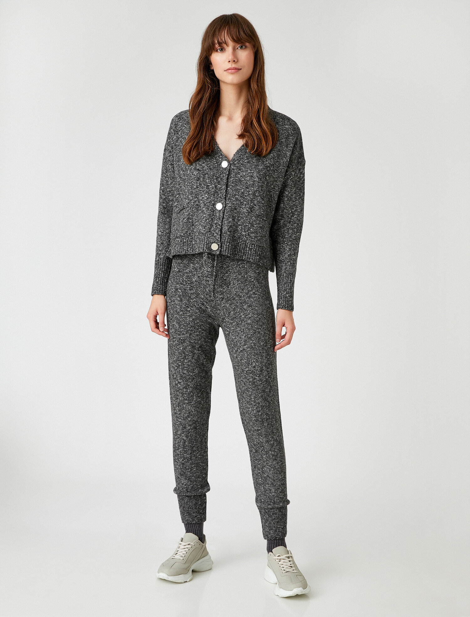   Yüksek Bel Beli Bağcıklı Triko Jogger Pantolon