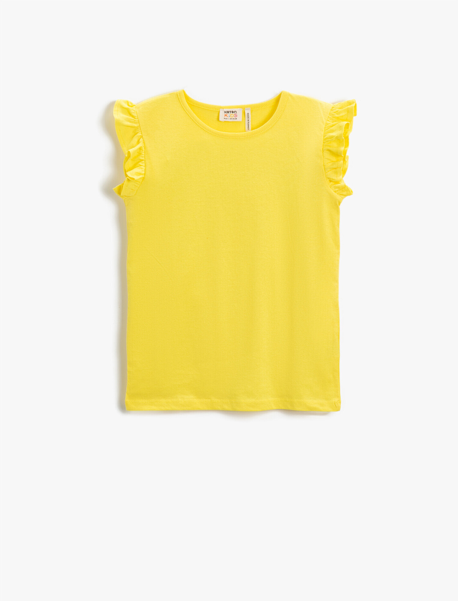  Kız Çocuk Fırfırlı Basic Tişört Pamuklu Bisiklet Yaka