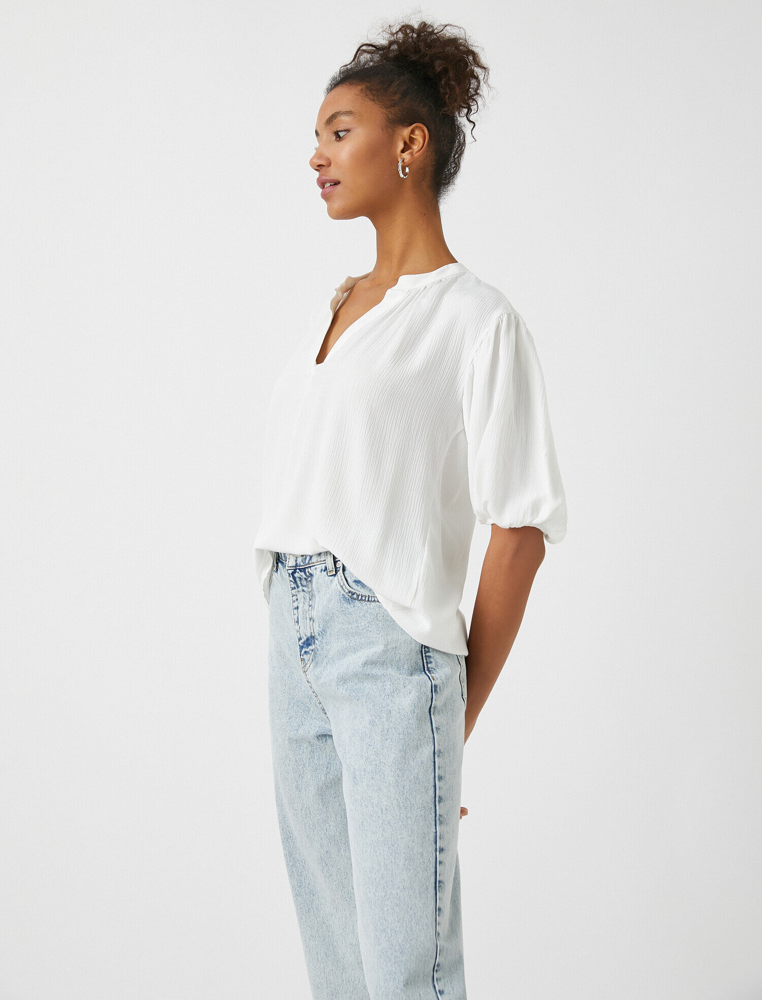   V Yaka Balon Kollu Bluz