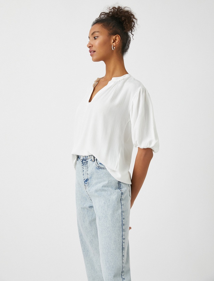  V Yaka Balon Kollu Bluz