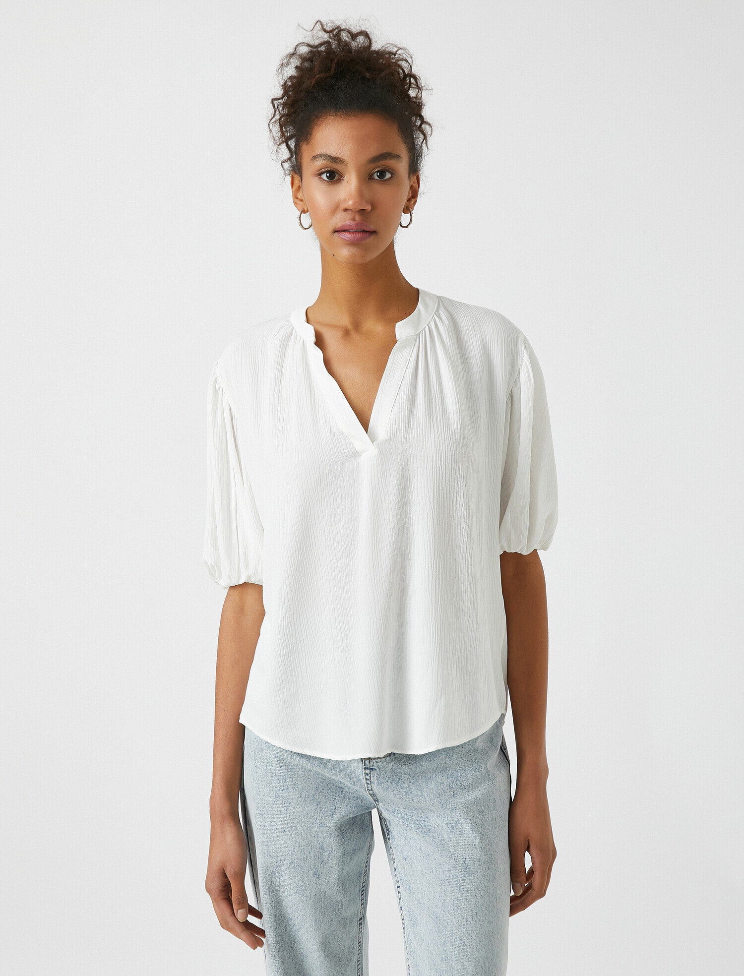   V Yaka Balon Kollu Bluz