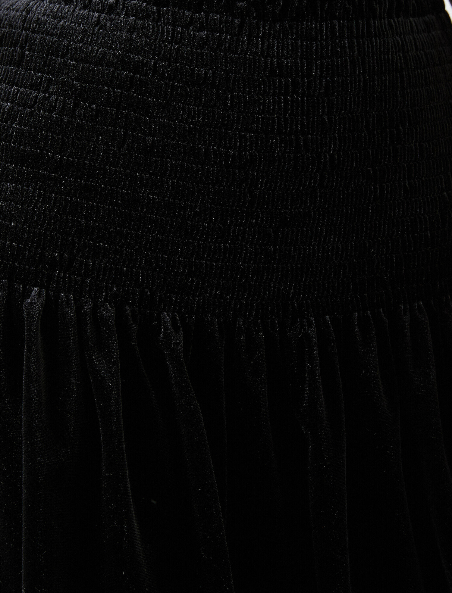   Yüksek Bel Volanlı Kadife Mini Etek