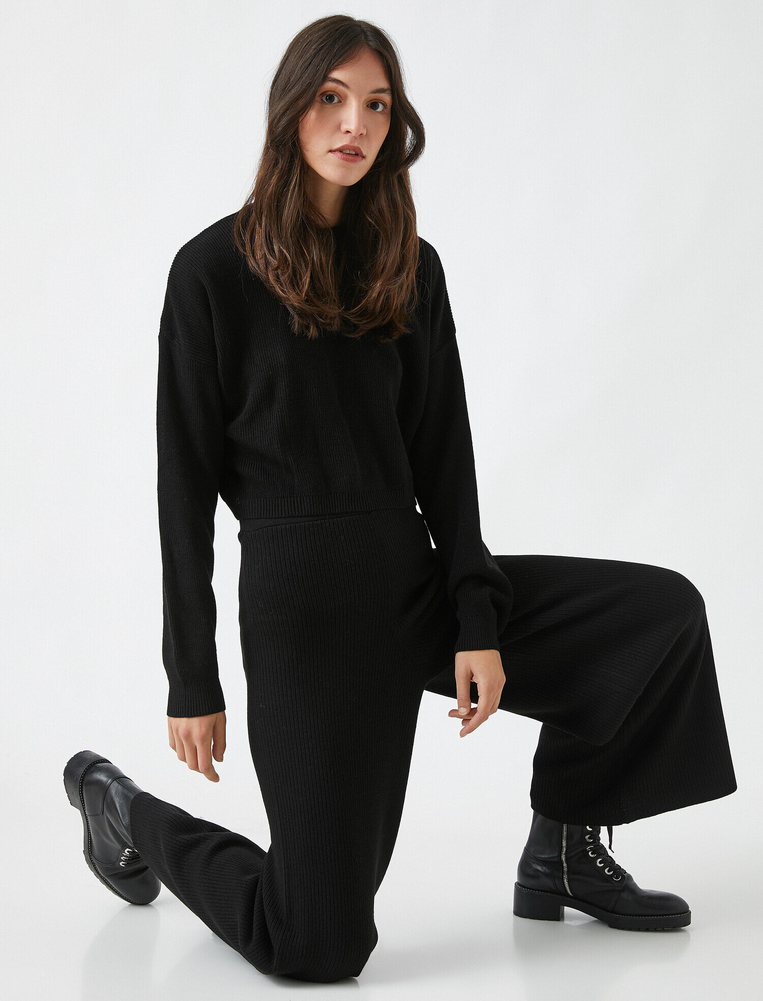   Triko Pantolon Yüksek Bel Geniş Paça