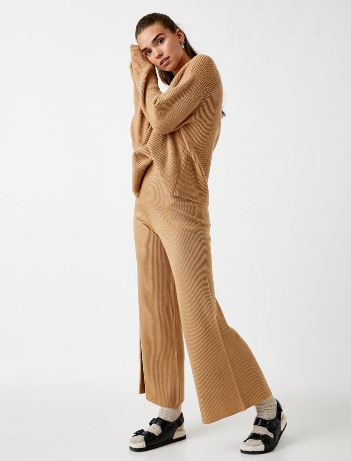  Triko Pantolon Yüksek Bel Geniş Paça