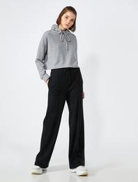 Beli Bağcıklı Pantolon Geniş Paça Önden Şeritli