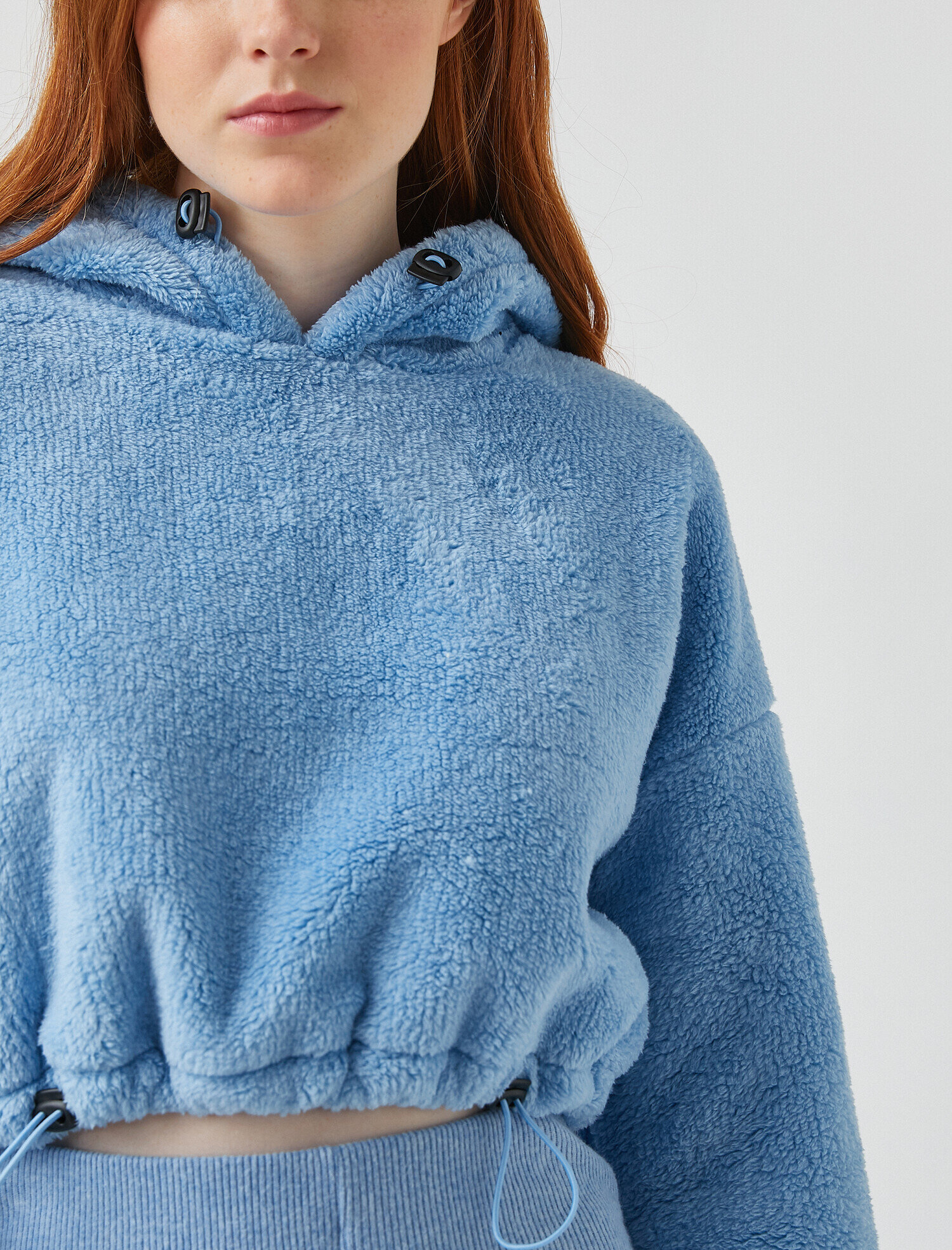   Crop Peluş Uzun Kollu Sweatshirt