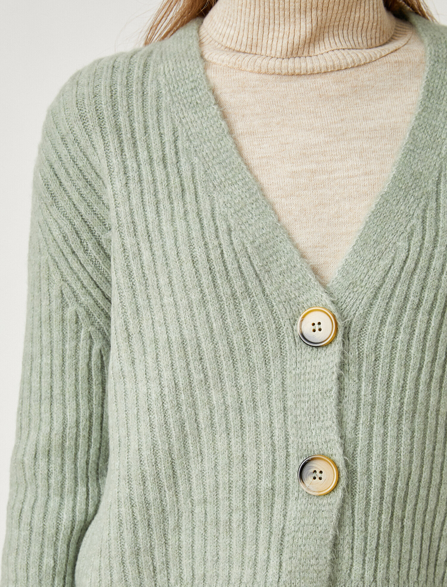   Düğmeli Ribanalı Triko Hırka