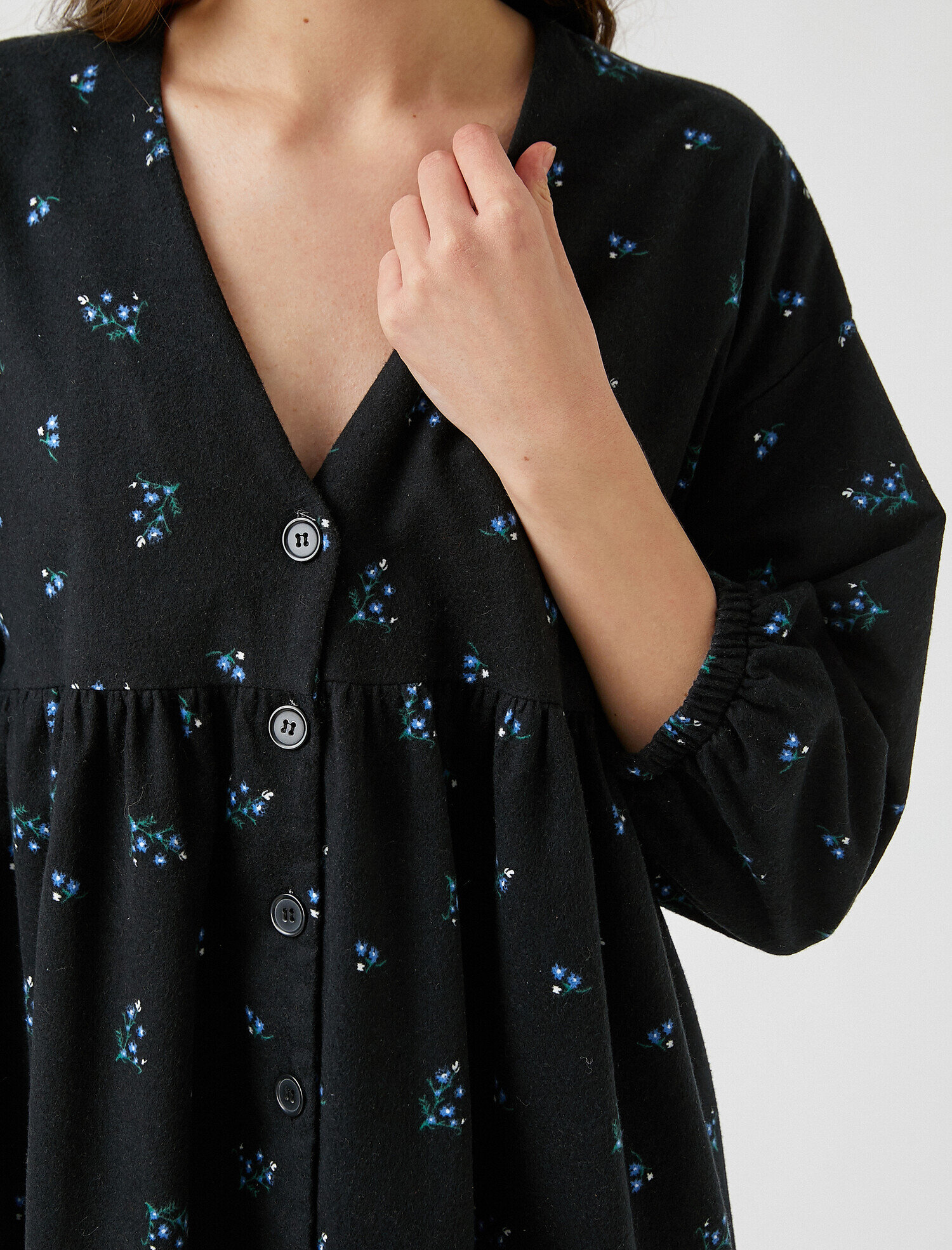   Balon Kollu Çiçekli Fırfırlı Elbise