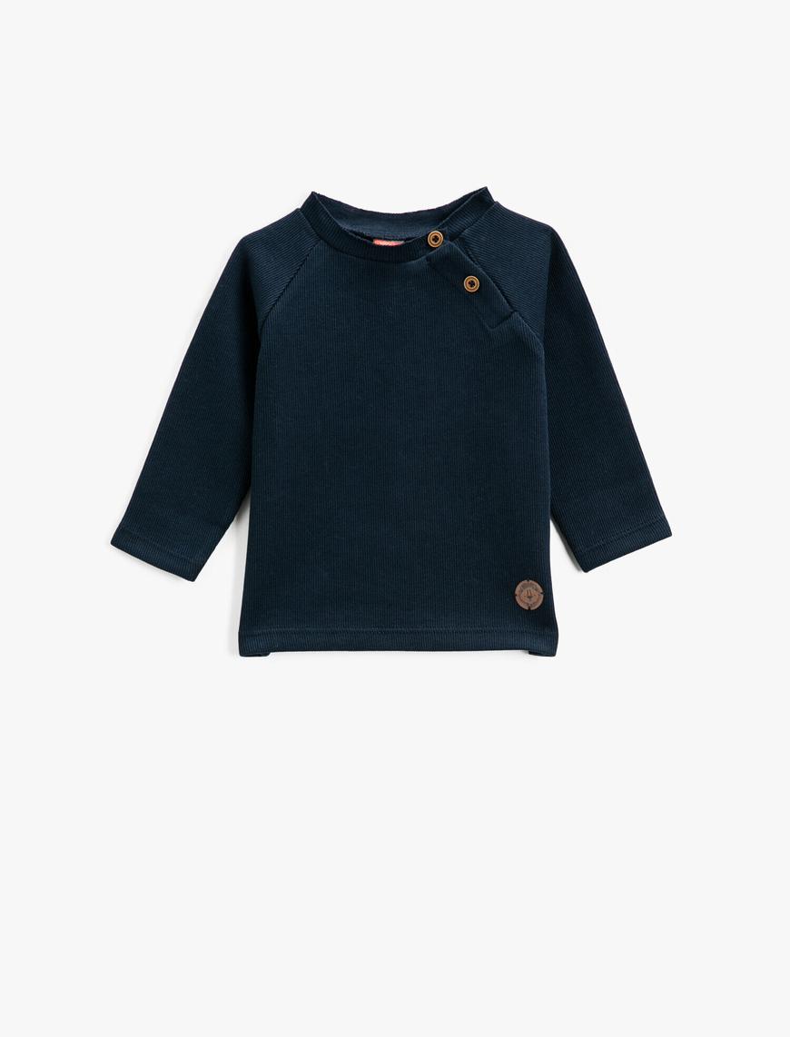  Erkek Bebek Düğme Detaylı Sweatshirt Pamuklu