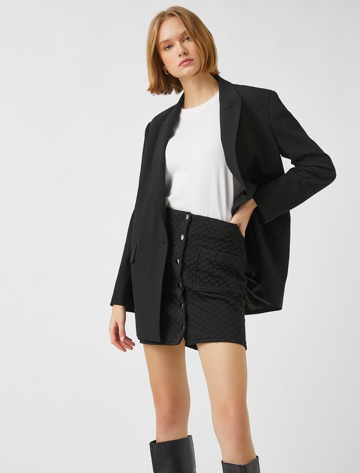  Düğmeli Kapitone Mini Etek