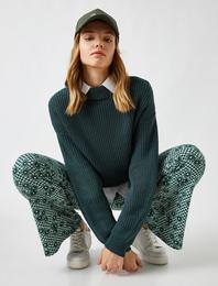 Örgü Detaylı Triko Kazak Uzun Kollu